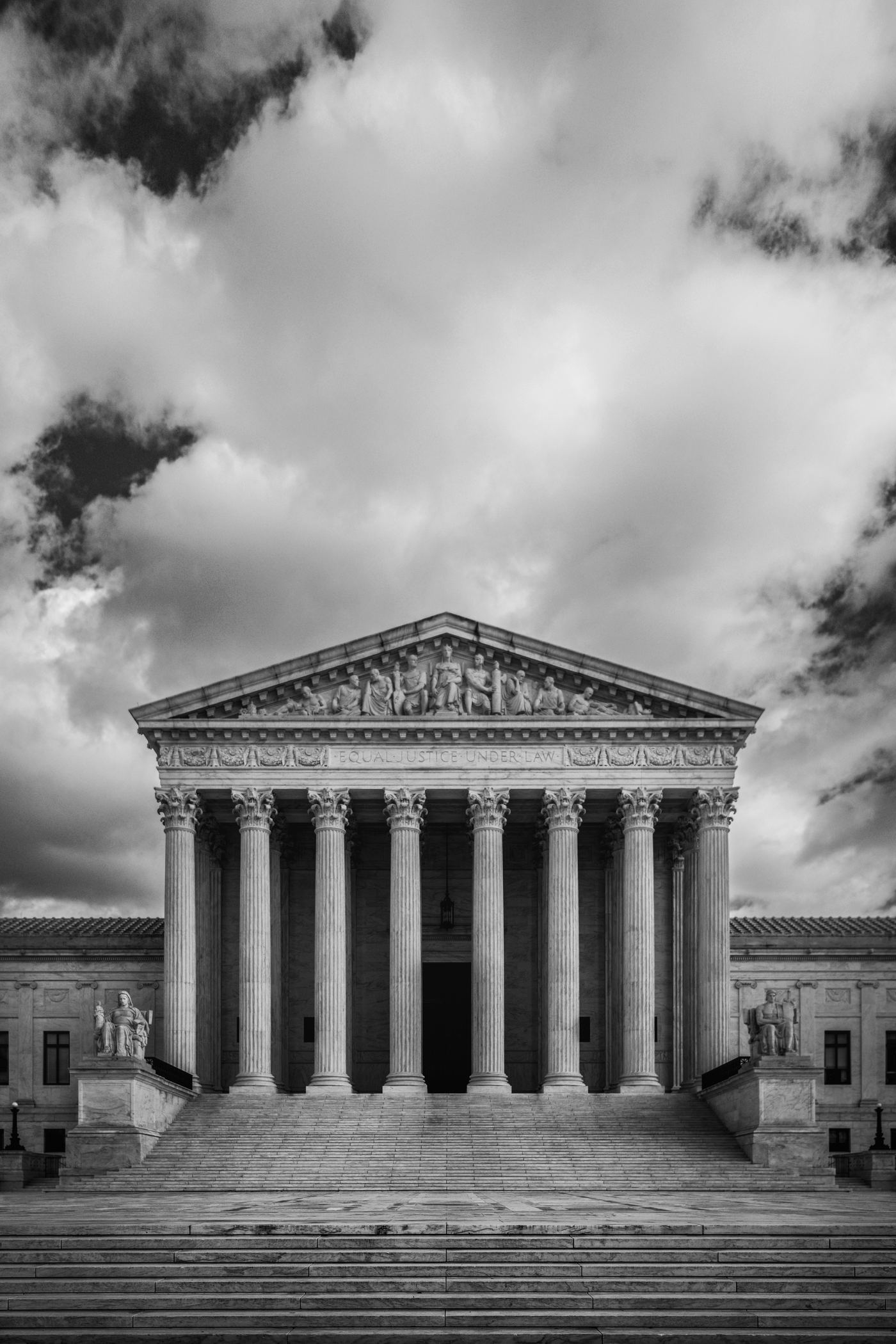Courthouse facade in black and white